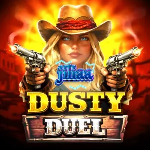 Dusty Duel slot game interface na nagpapakita ng Wild West theme at VS symbols